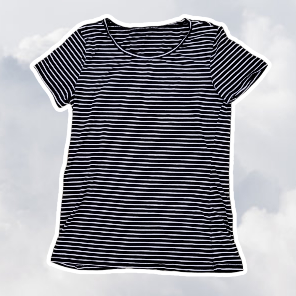 Black White Stripe Short Sleeve Tee Shirt
